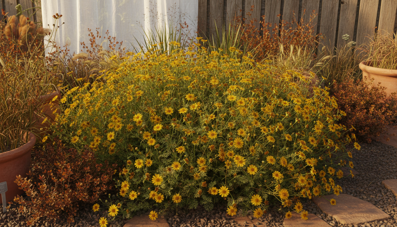 Ааронсония Факторовского (Aaronsohnia factorovskyi), массивом в цветнике