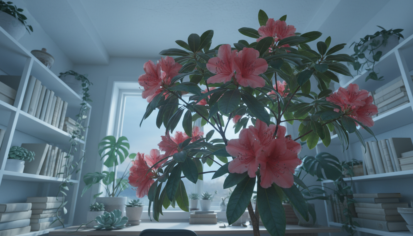 Азалия (Rhododendron simsii), в светлом домашнем кабинете