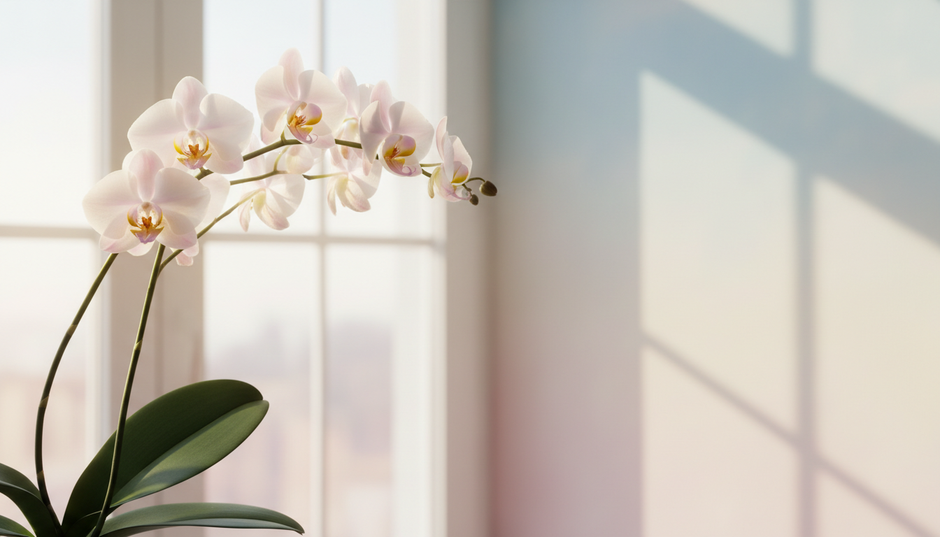 Фаленопсис (Phalaenopsis), в контровом свете у окна