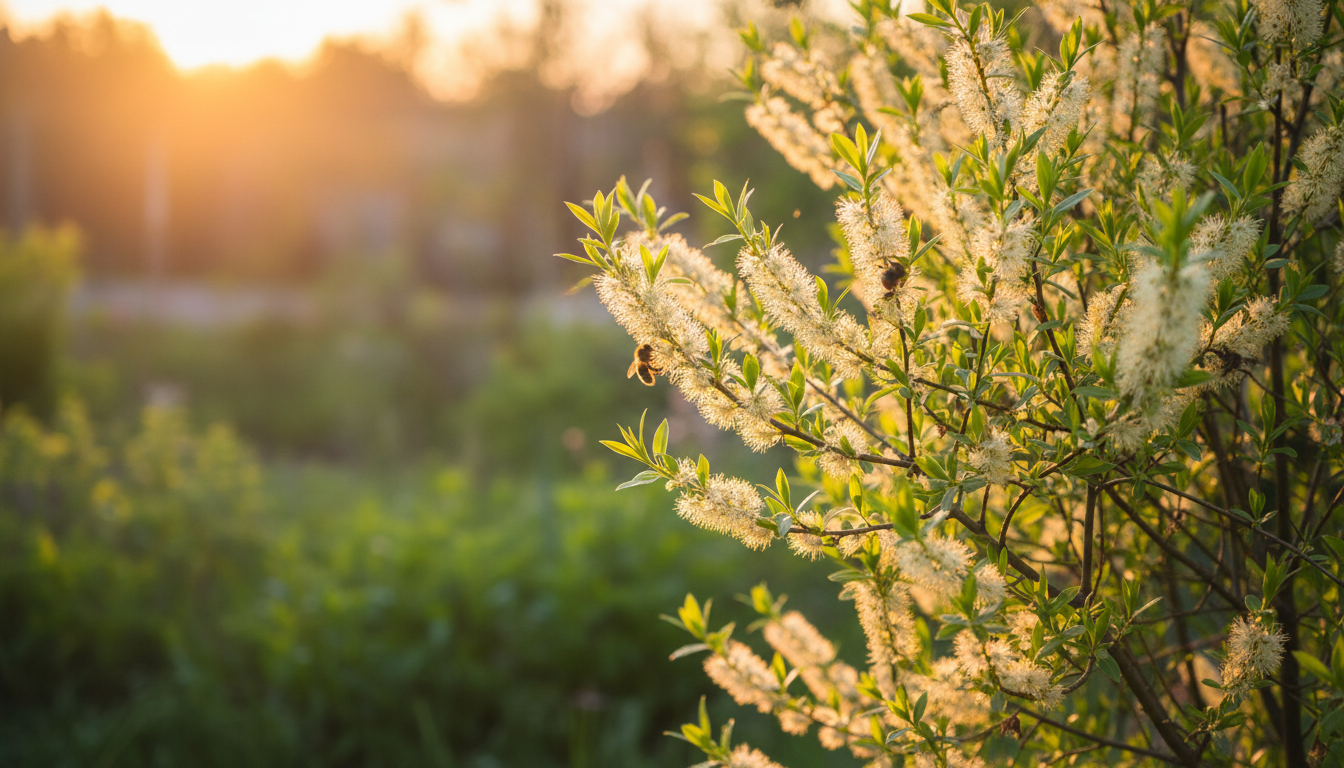 Ива Ричардсона (Salix richardsonii), в цветении на солнечном участке