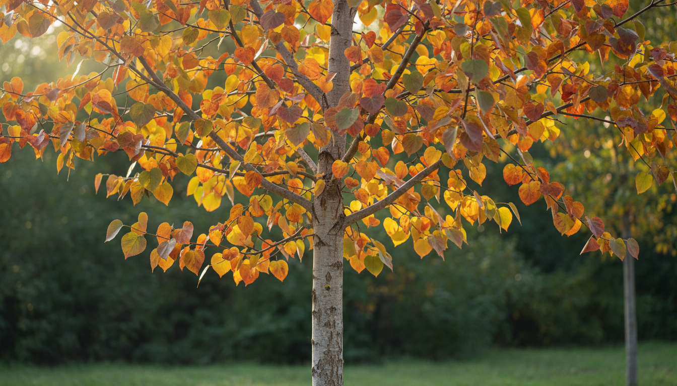 Тополь юнаньский (Populus yunnanensis), в осенней листве в парке