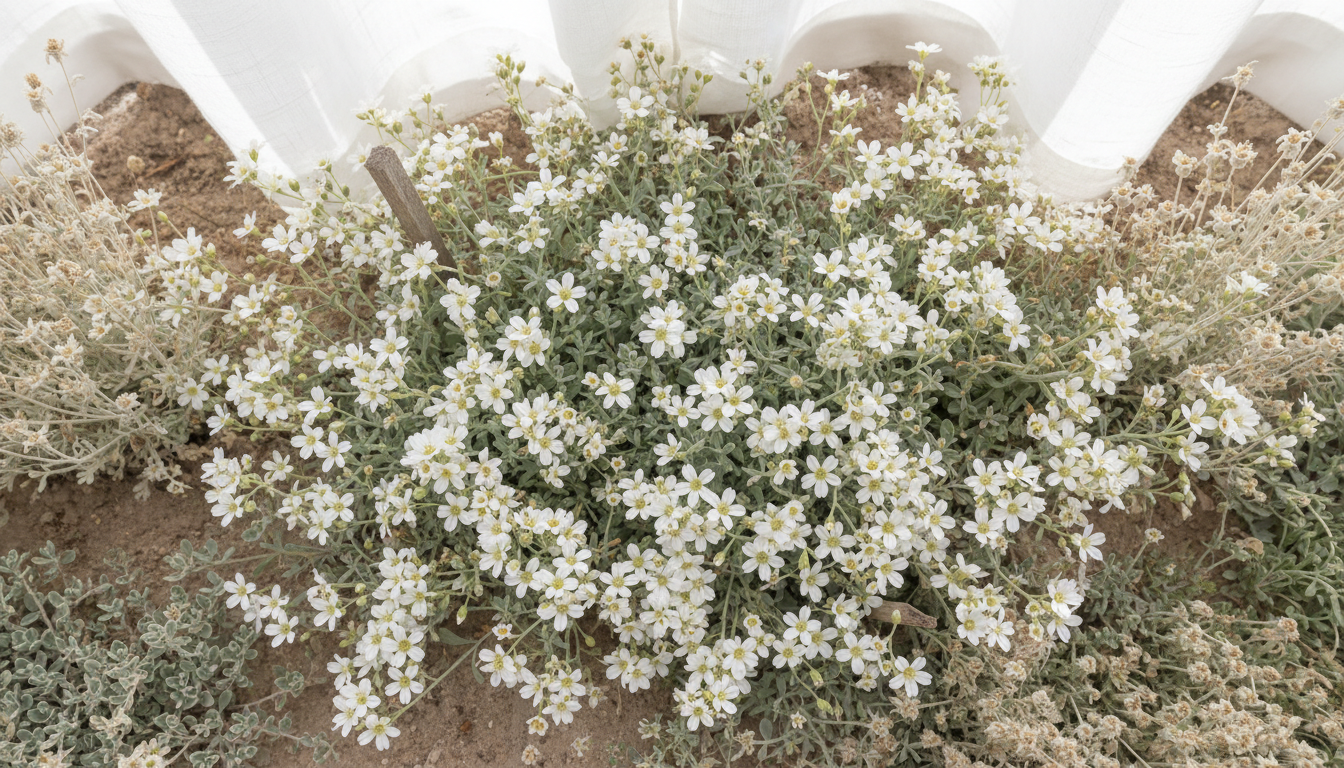 Ясколка низкая (Cerastium pumilum), массивом в цветнике